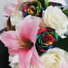 Bridal Cascading Flower Round Rainbow Ribbon Roses Lily Wedding Bouquet Collection Set 10inch Handmade Silk Flowers Ramo de la boda