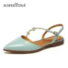 Sophitina Confortável Sandálias Plana Mulheres Corean Frisado Primavera Capa de Tee Sapatos De Couro Pointed Moda Senhora Senhora Sapatos AO624 210513