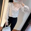 Spring summer Long Sleeve V-Neck Shirts Tops Elegant Office Women Button Ladies Polka Dot Print Blouse Shirt 210507