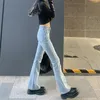 Cintura alta cintura feminina jeans vintage senhora feminina rua streetwear moda elástico slim denim flare boot corte de calças para as mulheres 220310