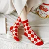 Buono a++ Calzini da donna per l'anno natale di Capodanno Calze FLW050a regalo per donna alla moda Retro Red PlaidStockings