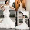 African Mermaid Wedding Dresses with Long Sleeve 2022 Luxury Crystal Lace 3D Floral Vestido feminino Arabic Bridal Dress