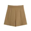 Summer Elegant Brown Color Shorts Women Button Retro Female Baggy Pleated Office Wear pants Spodenki Damskie 210515