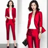 Blazer da lavoro Abiti da donna Eleganti Blazer rosa rosso con intaglio e pantaloni slim Twinsets OL Set di abbigliamento nero NS75 210927