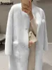 Nerazzurri Inverno Bianco Lungo Soffice Cappotto di Pelliccia Sintetica Donna 2021 Tasche Manica Raglan Lusso Oversize Moda Coreana Streetwear Y0829