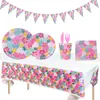 DenuNware descartável Hawaii Party Tableware Conjunto de mesa Decoração Copo Faca Faca Faca Placemat Tonela Tonela Banner Supplência de Aniversário de Casamento