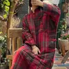 Johnature Women Warm Plaid Bomull Vinter Parkas O-Neck Långärmad Robes Vinter Lösa Tjocka Kvinnor Vintage Parkas 210521