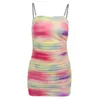 Cadeia De Metal Decoração Tie-tintura Vestido Verão Verão Verão Sail Sexy Aberto Feriado Fêmea Feminino Saia Mini Saco Hip Bandage Vestido X0521