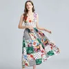 Summer Fashion Designer Vacation Midi Dress Women V-neck Multicolor Floral print Peplum Party Elegant 210506