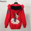 İmitasyon Su-Vetering Kısa Hood Chaqueta Mujer Sonbahar Kış Nakış Çiçek Kalın Ceket Tatlı Hırka Ceket 46339 210422