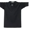 T-shirts masculins surdimensionnaires T-shirt à manches longues Slub tissu mince coton Pull doux cou rond