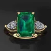 14K guldfärg grön Emerald Ring för kvinnor Bague Diamant Bizuteria Anillos de Pure Gemstone Kvinnor 211217