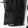 Kobiety Chic Czarne Koronki Ruffles Mini Puff Długim Rękawem Sexy Bodycon Dress Square Collar Party Dresses 210413