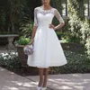 Vintage bröllopsklänningar Brudklänning 1/2 Halv ärmar Lace Applique Short Custom Made Knee Length Plus Size Vestidos de Novia