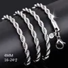 Halsband kedjor mode populärt 4mm twisted rep halsband koppar silver smycken 16-24 tum 4mm