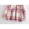 Стильные сладкие розово -клетчатые шерстяные блузки милые девушки модные осенние шикарные карманы густые теплые рубашки воротничка 210401