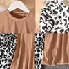 Höstlösning Vintage Vit Skjorta Kvinnor Stitching Puff Sleeve Top Leopard Bomull Blusar Casual Blusas 12065 210508