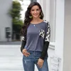 T-shirt donna autunno stampa leopardo tasca patchwork manica lunga o collo casual allentato t-shirt elegante moda femminile t-shirt 210507