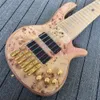 Fod Spalted Maple Top Natural Ash Body 6 Strings Electric Bass Guitar Active Wires & 9V Battery Box