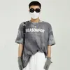 IEX Mans giymek Yaz Kravat Boya Tasarım Mektup Baskılı T-shirt erkek Trend Gevşek Çift Kısa Kollu Mor Tee Top 9Y7153 210524