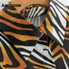 Sonbahar Bahar Zebra Bluz Kadınlar Uzun Kollu Ofis Rahat Gömlek Kadın Cep Baskı Bayanlar Tunik Blusas Mujer 210413 Tops