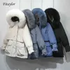 Fitaylor Kış Ceket Kadınlar Büyük Doğal Kürk Beyaz Ördek Aşağı Ceket Kalın Parkas Sıcak Kanat Kravat Yukarı Fermuar Kar Giyim 210913