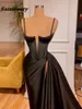 Sexy Black Pleat Satin Long Mermaid Prom Dress 2021 Evening Gala Gowns Formal Party Gown Special Occasion Dresses 3092