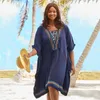 Ricamo Caftano Beach Tunica Cover Up Saidsa de Praia Costume da bagno Donne Bikini Cover Pareo Sarong Wear # Q932 210722