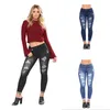 Kvinnor slitna jeans Klassiska stretchiga Casual Hög midja Skinny Distressed jeansbyxor Hålbottnar Kvinnliga Slimma Elastiska Pencil Byxor S-3XL