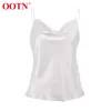 OOTN Élégant Printemps Satin Noir Cami Top Femmes Beige Soie Spaghetti Strap Camis Dames Solide Drapé Sans Manches D'été Camisole 210623