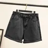 Été Femmes Vintage Streetwear Large Jambe Bleu Denim Shorts Casual Femme Taille Haute Lâche Jeans Noir 210430