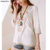 Khalee yose boho bordado floral blusa mexicana camisetas blusa de outono chique vintage plus tamanho 2xl 3xl étnico hippie camisa blusa 210721