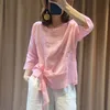 Summer Arts Style Women 3/4 Sleeve Loose T-shirt Vintage Embroidery Cotton O-neck Tee Shirt Lacing Bow Femme Tops Plus Size M38 210512