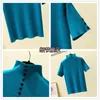 Summer Knitted Button Shirt Women Turtleneck Short Sleeve Tee Slim Solid Femme Ladies Pullover Tops Blusa 13374 210510