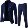 2PC Set Men Suit Plus Size Men Solid Kolor Long Lapel Slim Button Business Ubrania robocze Kardyty biznesowe dla kobiet