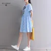 Mori Menina Verão Mulheres Azul Branco Doce Vestidos Casuais Loose-cintura Ropa Mujer Manga Curta Elegante Vestidos 210520