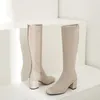 Mulheres Botas Longas Sapatos Zipper High Heel Alto The The The Chunky Heels Feminino Outono Inverno Damasco Rosa 210517