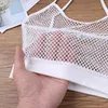 iiniim Women Hollow Out Crop Top Femme See-through Clubwear Strappy Mesh Bralette Short SleevelVest Crop Tank Top X0507