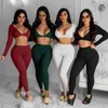 Dorywczo Sporty Kobiety Dresy Halter Głębokie V Neck Z Długim Rękawem Z Długim Rękawem Crop Top High Waist Spodnie fitness 2 szt. Dopasowywanie zestawów