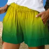 Kobiety damskie letnie kobiety kieszenie gradientowy kolor wysoki talia luźne krótkie spodnie do codziennego życia ubrania ulica noszenie zielone xxl