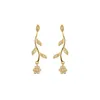 Stud CHUNSHI Trois couleurs en option exquise brillante feuille d'or en cuivre brillant - Boucles d'oreilles CZ en forme de pétale pour les amoureux des femmes et des filles