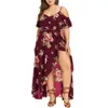 Vestido vintage Plus size mulheres casual manga curta ombro frio boho flor impressão longo vestido grande tamanho vestido elegante