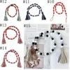 Wood Bead Garland Tassel Hamp Rope Pendant Rustik Bondgård Tiered Tray Holiday Decorations Valentine Day Present Heminredning