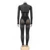 Women Two Piece Pants Sets Sexy Long Sleeve See Through Rhinestone Bodycon Jumpsuit Romper Clubwear