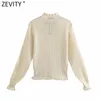 Vrouwen zoete ruches kant patchwork uitgehold haak breien trui vrouwelijke chique lange mouw casual pullover tops SW704 210420