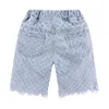 Mudkingdom ilhó Bermuda Jean shorts para meninas calças crianças calças jeans menina moda fashion jeans de cintura crianças crianças verão roupas 210615