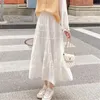 Wit hoge taille geplooide rok vrouwen zomer harajuku lange ruche Koreaanse mode zwarte maxi vintage meisje student 210421
