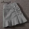 Harajuku mode vintage plaid rok lente herfst dames hoge taille mini rokken vrouwen slanke knop geplooide zeemeermin rok 210724