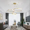 Lampade a sospensione moderne in oro con anello rotondo per soggiorno, sala da pranzo, anelli circolari, corpo in alluminio acrilico, lampada da soffitto a LED