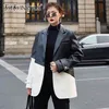 Koreanische Hit Farbe PU Leder Jacke Für Frauen Kerb Langarm Patchwork Casual Blazer Weibliche Mode Herbst 210524